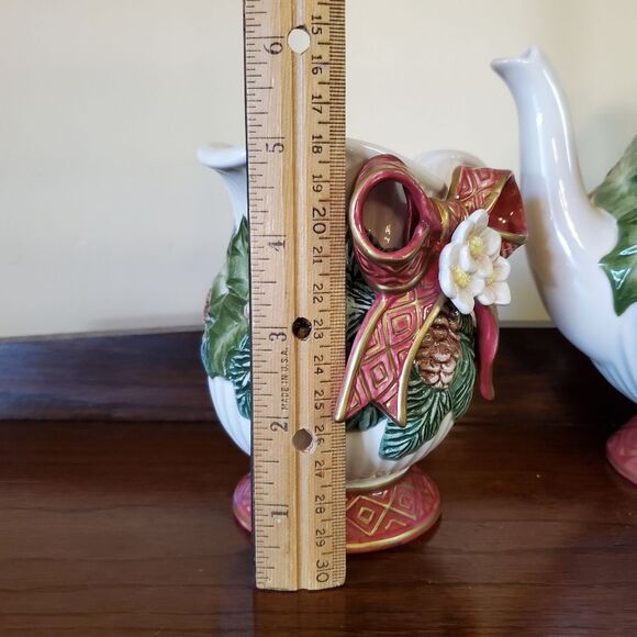 Fitz and Floyd Christmas Rose Hand Painted Tea Set 1995 - Picture 13 of 15